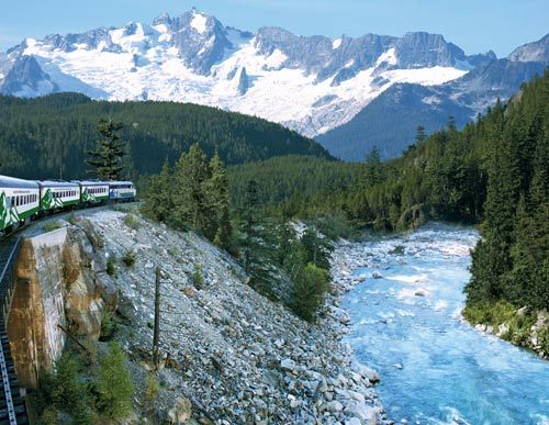 The train shuttle in between the trees