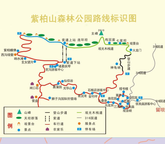 紫柏山游览线路图