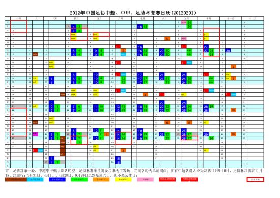 2012赛季中国足协中超、中甲、足协杯竞赛日