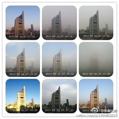“一目了然”组照。2013年1月27日开始，邹毅坚持每天早晨在同一个地点拍摄一张照片，直观记录北京的天气情况。