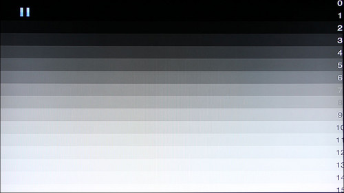 黑白两色各20灰阶限度进阶测试,尝试了黑白对比画面测试,黑色宽容度