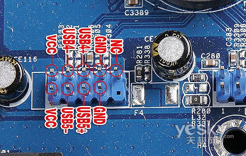主板上usb插针的对应图