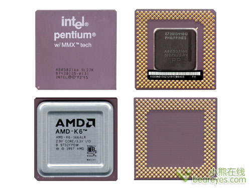采用socket 7接口的英特尔pentium mmx和amd的k6-2