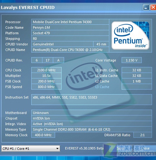 微星ae2020采用了英特尔奔腾t4300双核处理器,其主频为2.
