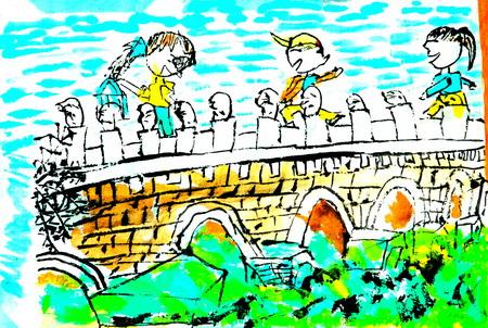 卢沟桥的简笔画手绘图片