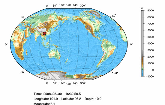 地震在世界地图上的位置来源:中国地震台网中心网站
