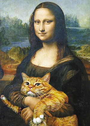 她把自己养的一只大肥猫的可爱形象加入到了一些世界名画中,成功改造