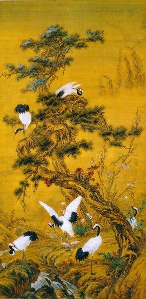 郎世宁的"松鹤同春"图轴