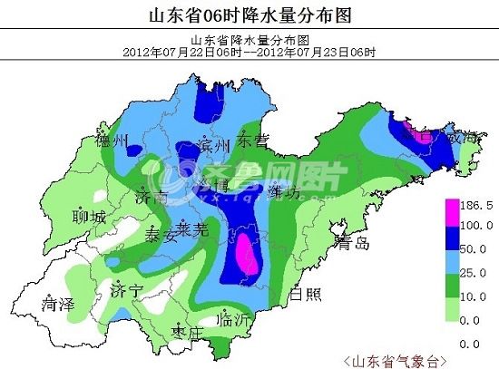 国内新闻 > 正文   22日6时至23日6时,山东各地降雨量图     齐鲁网