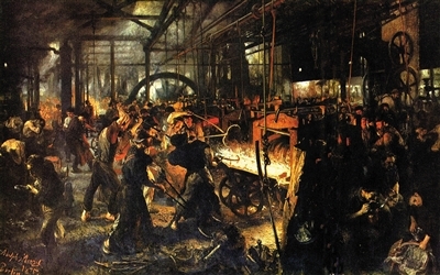阿道夫·冯·门采尔所画工业革命初期的工厂油画