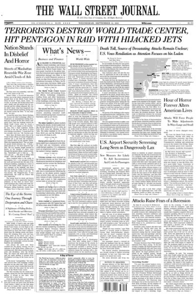 《华尔街日报》911当天出版报纸成美国报界奇迹