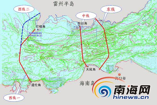 > 正文琼州海峡跨海通道线路方案图.