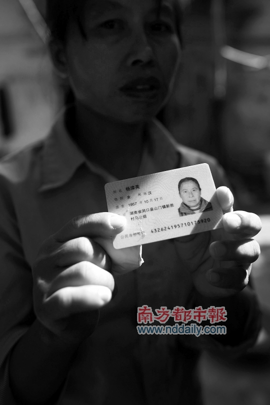 妹妹手持杨滦英的身份证,哀叹姐姐死于非命本报记者 钟锐钧 摄