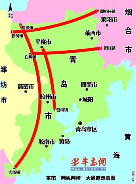 胶州南北大通道路线图图片