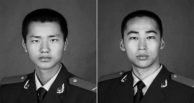 两名遇难的消防员:左为孙络络,右为陆晨遇难消防员的遗体被抬出2月4日