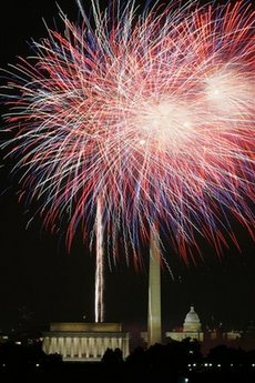 华盛顿阿灵顿国家公墓上空绚丽的焰火.