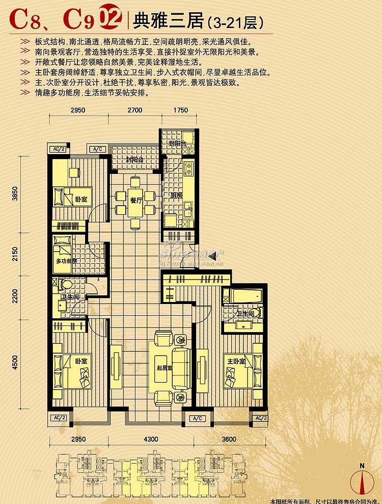 富力桃园 户型展示 c8_c9-02户型三室二厅二卫