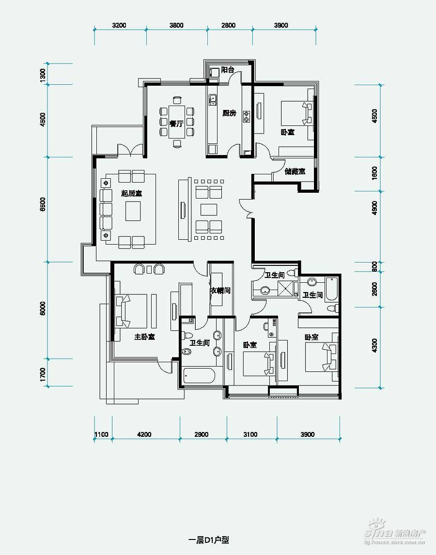 北辰·香麓 户型展示 d1户型四室两厅三卫