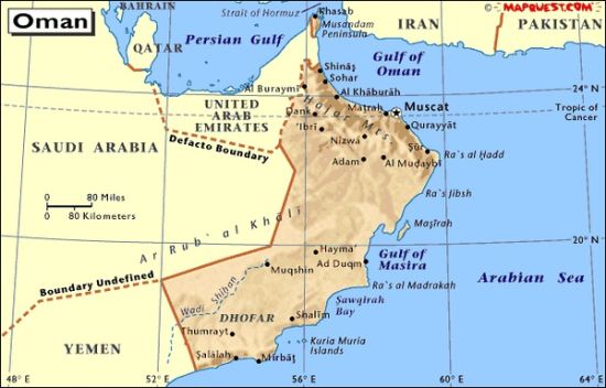 阿曼地图相对于其他国家,阿曼的节日相对较少,全年最重要的节日就是