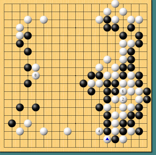 最后周睿羊仅仅是后手在7位抱吃2子棋筋,白棋先手击穿黑棋右下角做活.